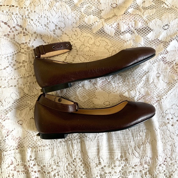 Brown leather ballet flats with ankle straps - Picture 2 of 8